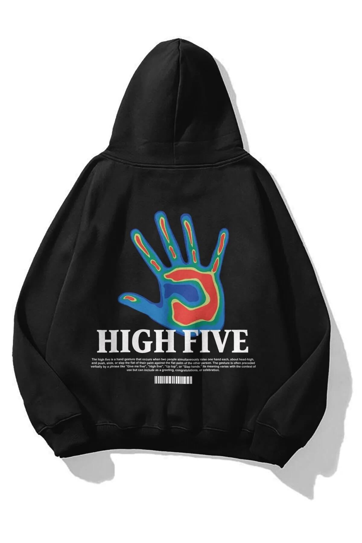 ESC BUTİK High Five Siyah Kapşonlu Sweatshirt