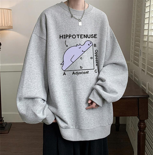 ESC BUTİK Hippotenuse Baskılı Gri Unisex Oversize Bisiklet Yaka Sweatshirt