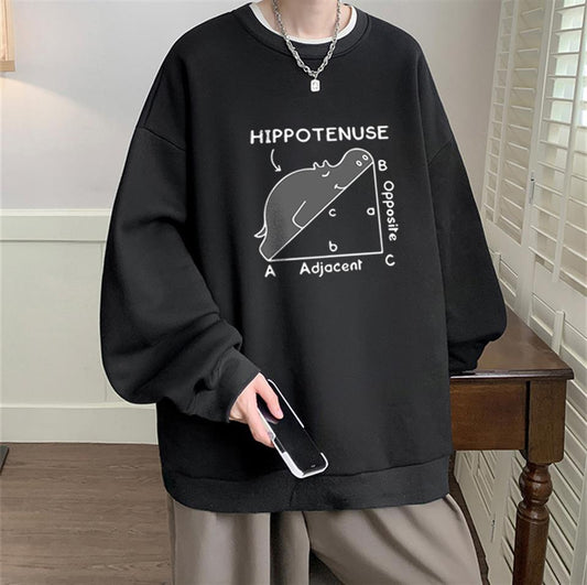 ESC BUTİK Hippotenuse Baskılı Siyah Unisex Oversize Bisiklet Yaka Sweatshirt