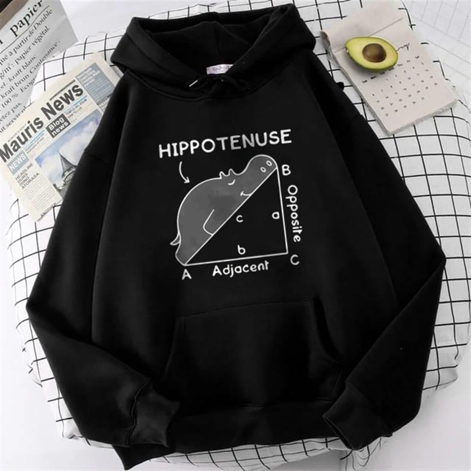 ESC BUTİK Hippotenuse Baskılı Siyah Unisex Oversize Kapüşonlu Sweatshirt