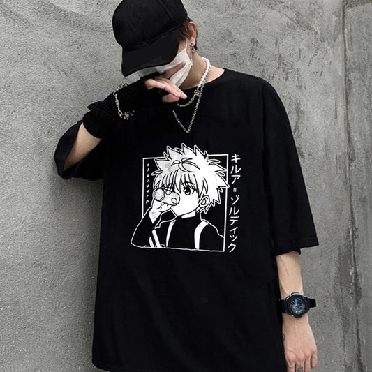 ESC BUTİK Hunter X Hunter Killua Baskılı Siyah Unisex Oversize T-shirt