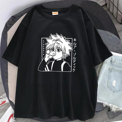 ESC BUTİK Hunter X Hunter Killua Baskılı Siyah Unisex Oversize T-shirt