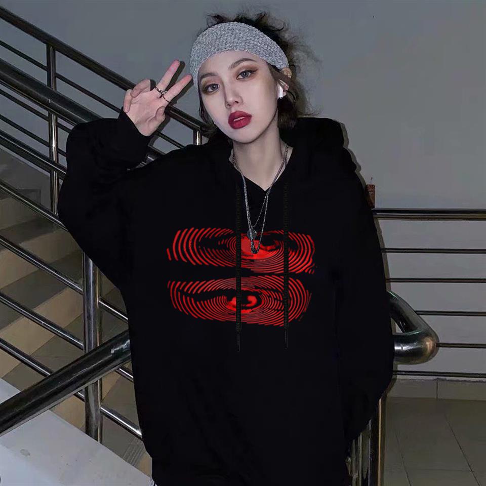 ESC BUTİK Hypnosis Eyes Baskılı Siyah Unisex Oversize Kapüşonlu Sweatshirt