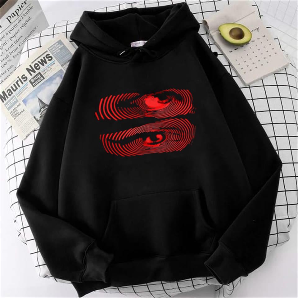 ESC BUTİK Hypnosis Eyes Baskılı Siyah Unisex Oversize Kapüşonlu Sweatshirt