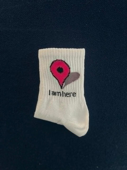 ESC BUTİK 'I Am Here' Location Unisex Beyaz Kolej Çorap