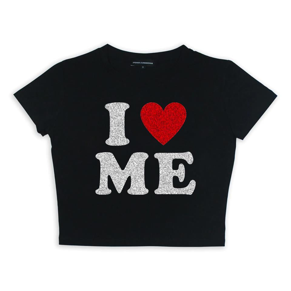 ESC BUTİK I Love Me Baskılı Siyah Crop