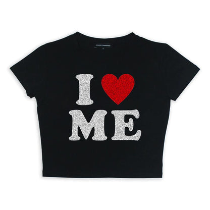 ESC BUTİK I Love Me Baskılı Siyah Crop