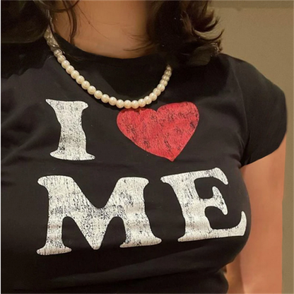 ESC BUTİK I Love Me Baskılı Siyah Crop