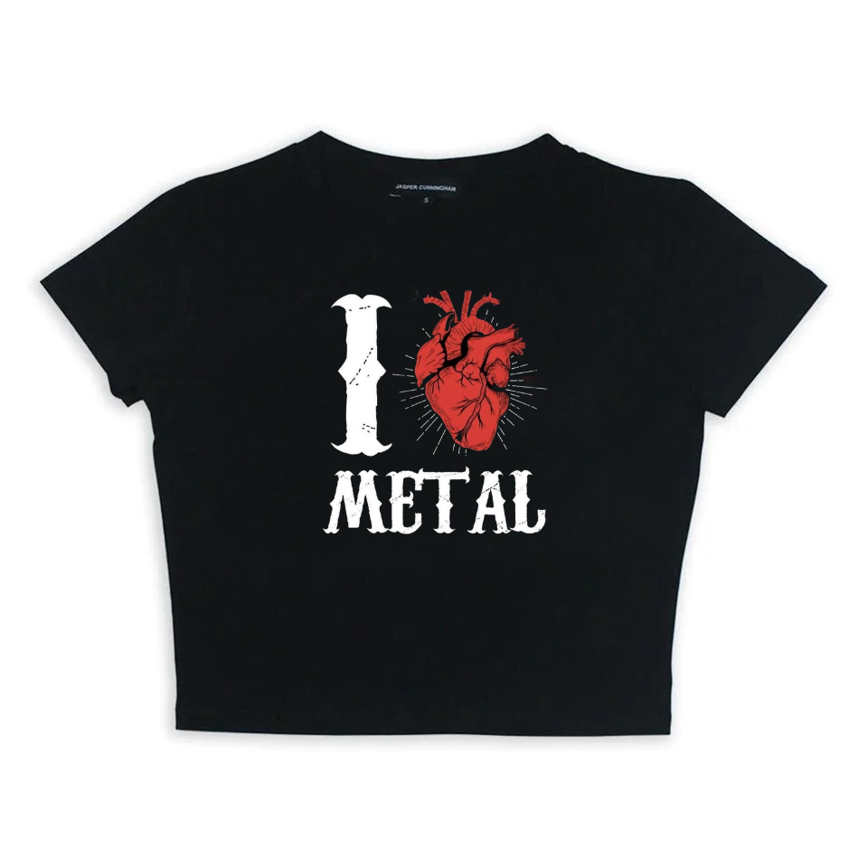 ESC BUTİK I Love Metal Baskılı Siyah Crop