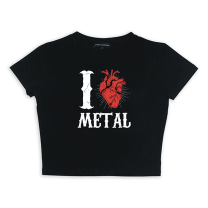 ESC BUTİK I Love Metal Baskılı Siyah Crop