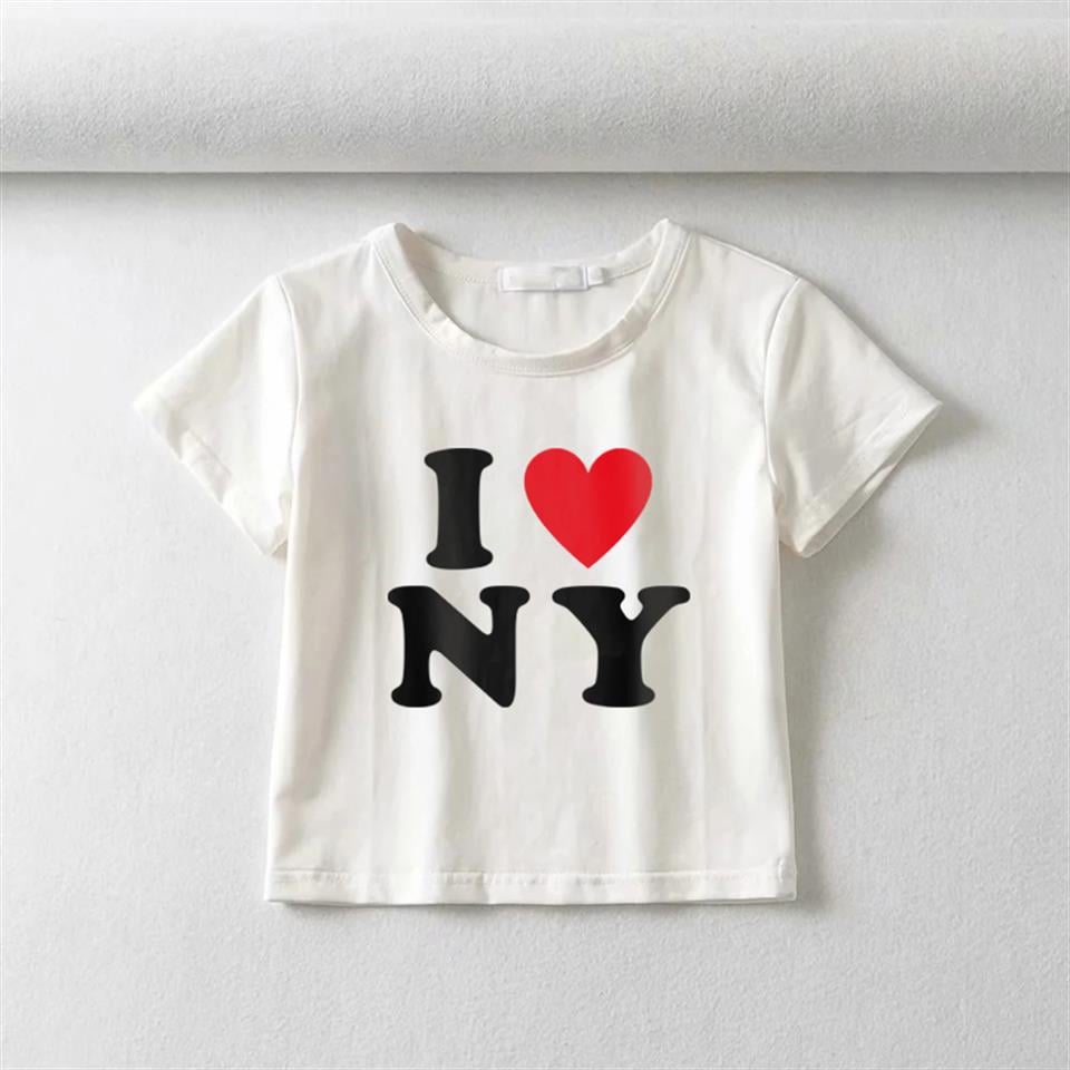 ESC BUTİK I Love NY Baskılı Beyaz Crop