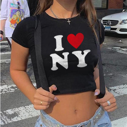 ESC BUTİK I Love NY Baskılı Siyah Crop