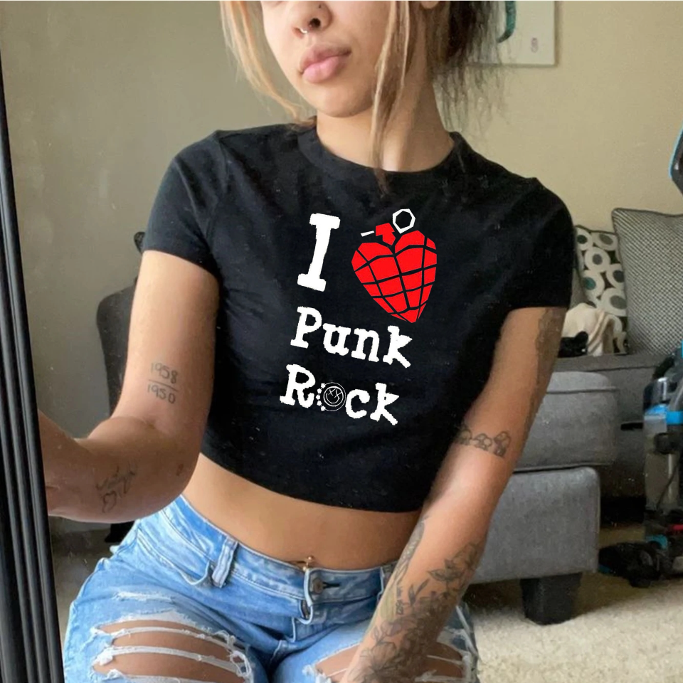 ESC BUTİK I Love Punk Rock Siyah Crop