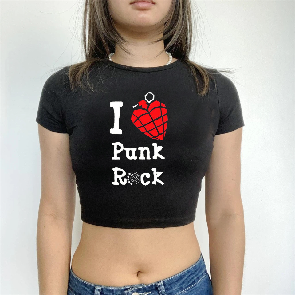 ESC BUTİK I Love Punk Rock Siyah Crop