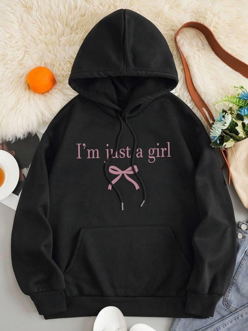 ESC BUTİK I'm Just a Girl Siyah Kapşonlu Sweatshirt