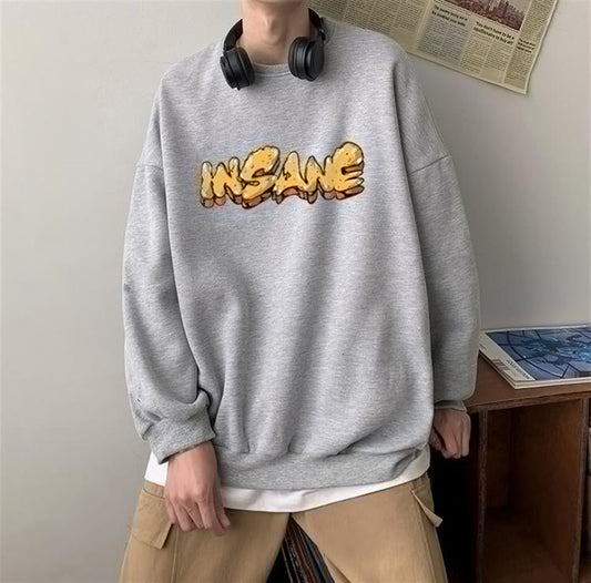 ESC BUTİK Insane Baskılı Gri Unisex Oversize Bisiklet Yaka Sweatshirt