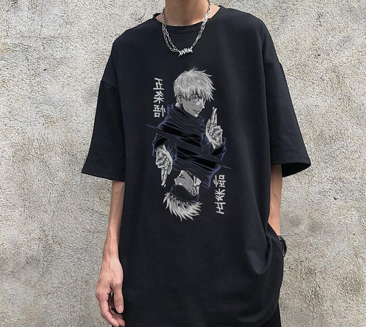 ESC BUTİK Jujutsu Kaisen Blade Baskılı Siyah Unisex Oversize T-shirt