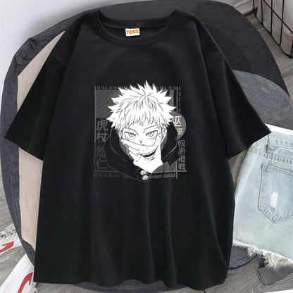 ESC BUTİK Jujutsu Kaisen Eyes Baskılı Siyah Unisex Oversize T-shirt