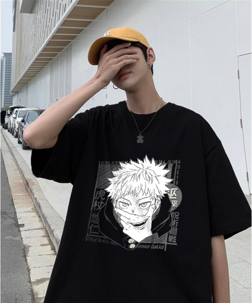 ESC BUTİK Jujutsu Kaisen Eyes Baskılı Siyah Unisex Oversize T-shirt