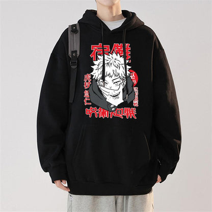 ESC BUTİK Jujutsu Kaisen Poster Baskılı Siyah Unisex Oversize Kapüşonlu Sweatshirt