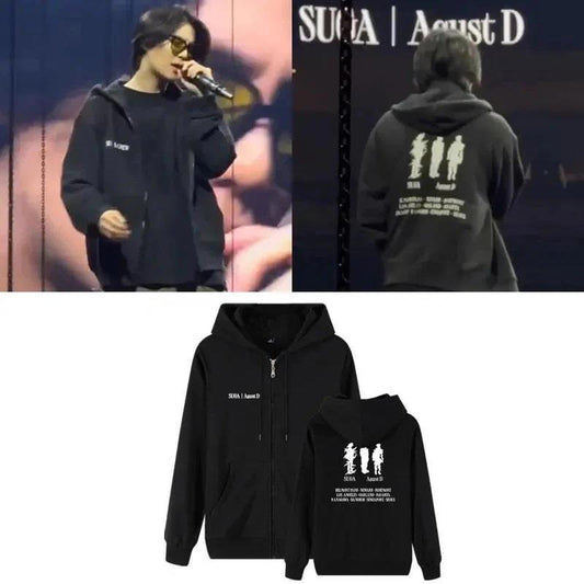 ESC BUTİK K-Pop BTS Suga August D Tour Streetwear Fermuarlı Sweatshirt Hoodie