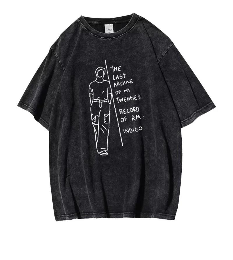 ESC BUTİK K-Pop Yıkamalı BTS RM INDIGO Distressed Oversize Vintage T-shirt