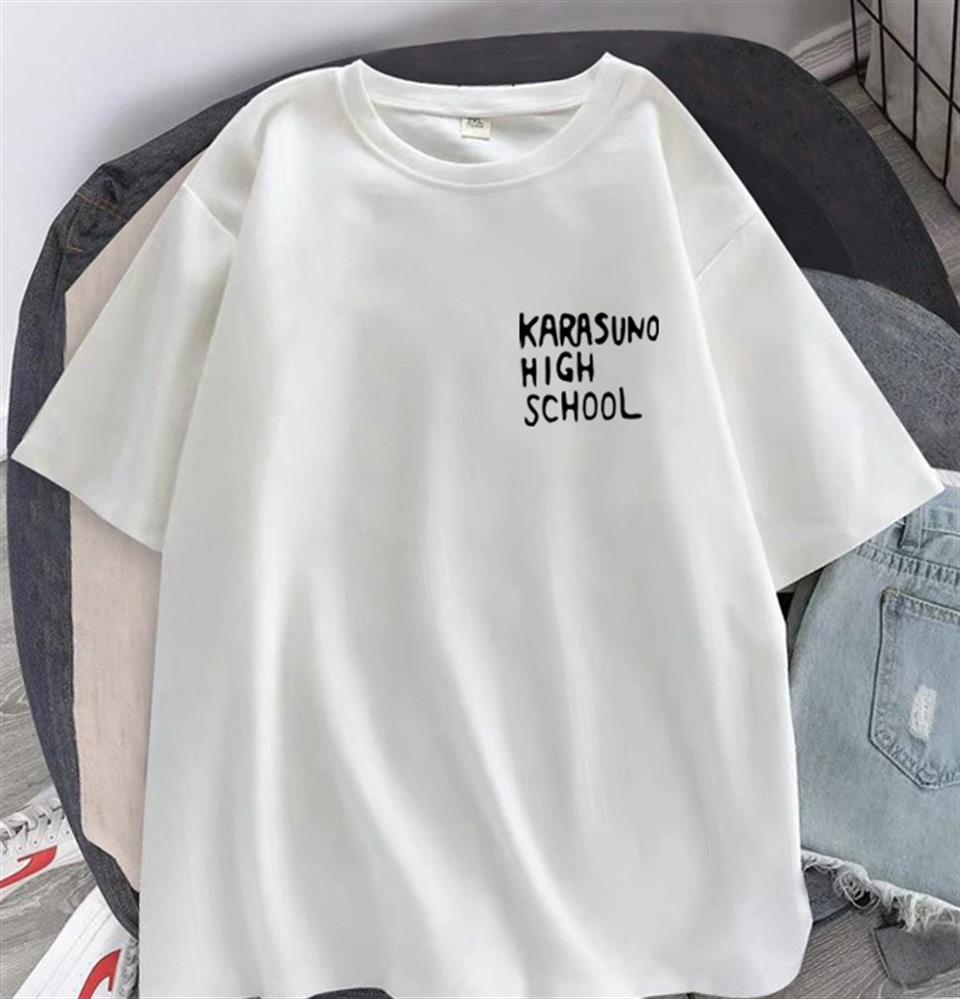 ESC BUTİK Karasuno High School Baskılı Beyaz Unisex Oversize T-shirt