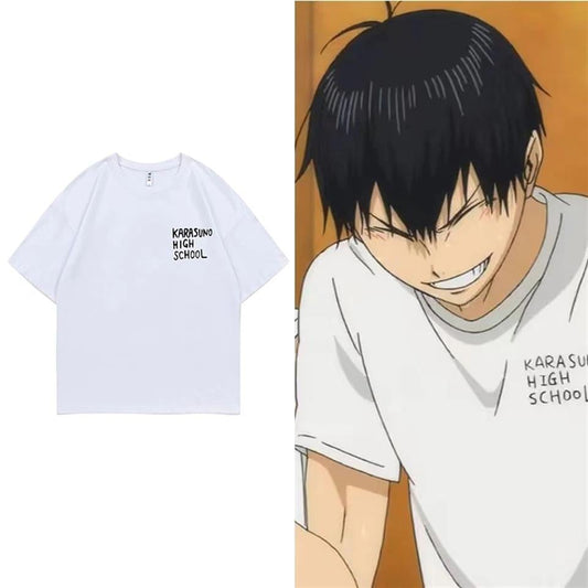 ESC BUTİK Karasuno High School Baskılı Beyaz Unisex Oversize T-shirt