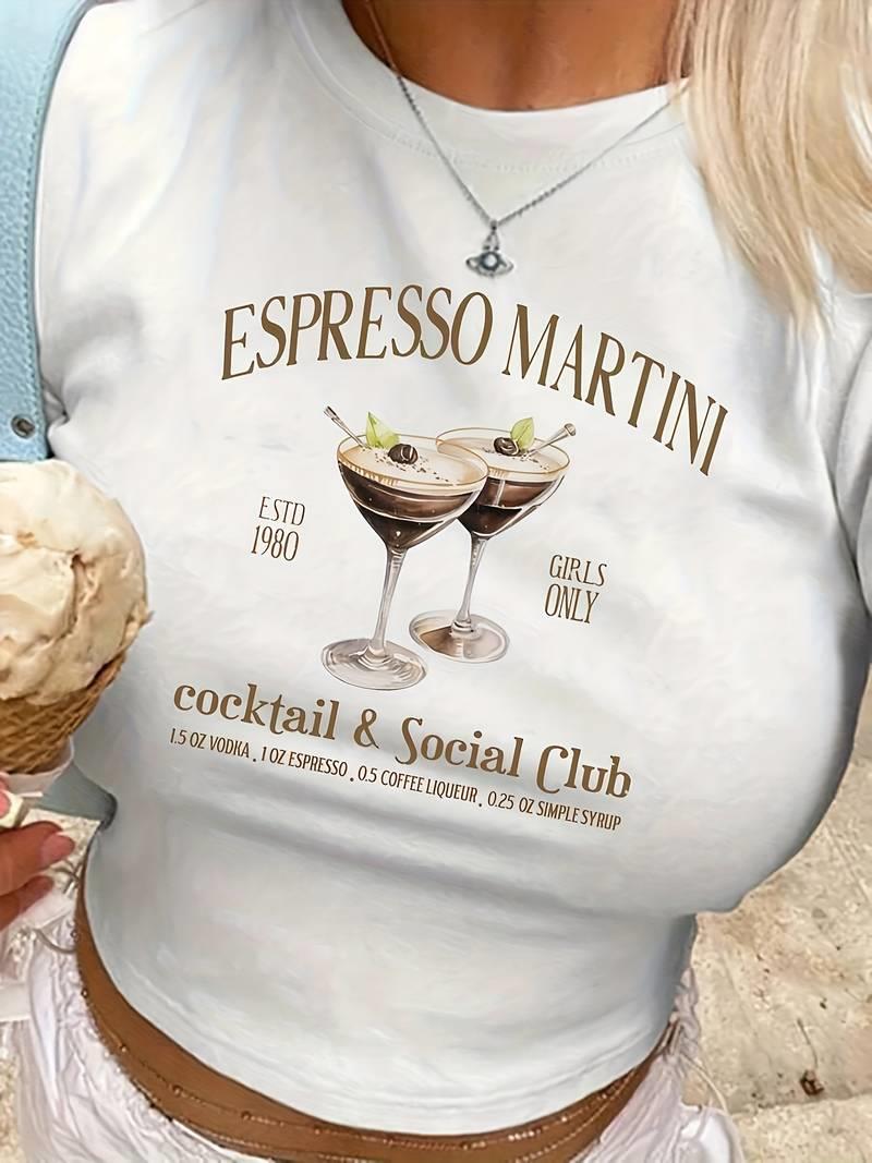 ESC BUTİK Kemer Boy Martini Baskılı Crop Bluz