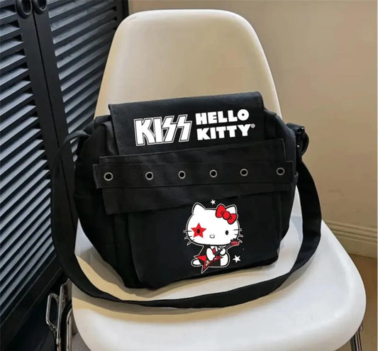 ESC BUTİK Kiss X Hello Kitty RocknRoll Partnership Baskılı Postacı Çantası