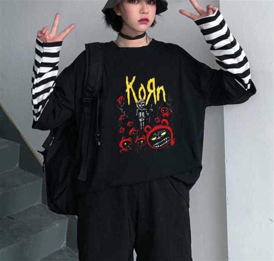 ESC BUTİK Korn Poster Baskılı Fake Sleeves Unisex Siyah T-shirt