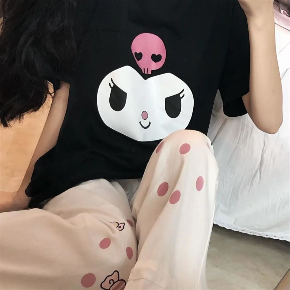 ESC BUTİK Kuromi Face Baskılı Siyah Unisex Oversize T-shirt