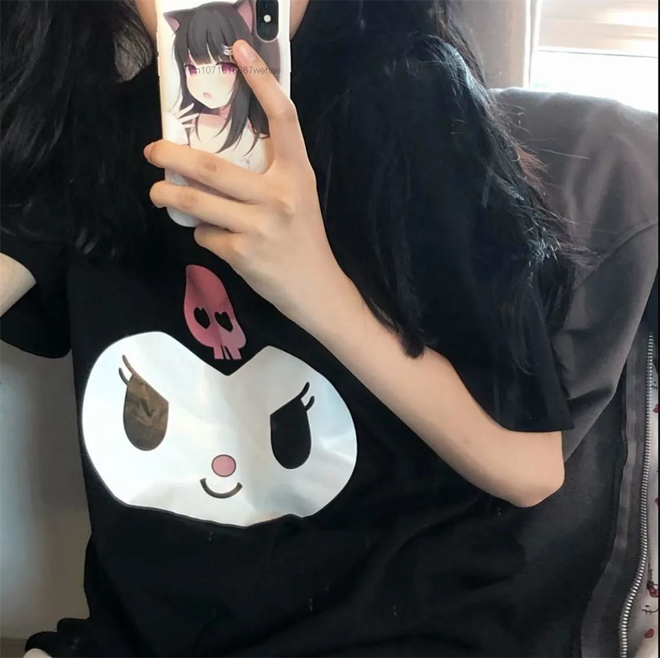 ESC BUTİK Kuromi Face Baskılı Siyah Unisex Oversize T-shirt