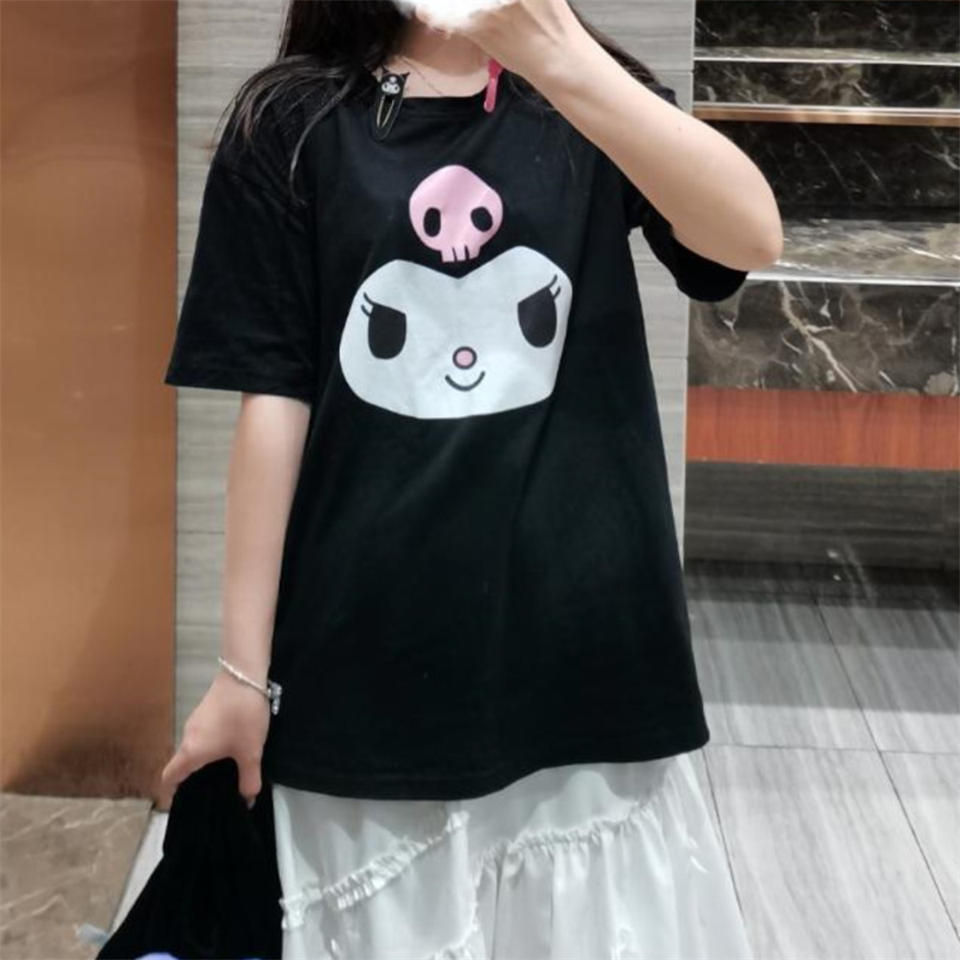 ESC BUTİK Kuromi Face Baskılı Siyah Unisex Oversize T-shirt