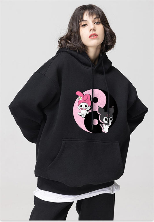 ESC BUTİK Kuromi & Melody Siyah Kapüşonlu Sweatshirt