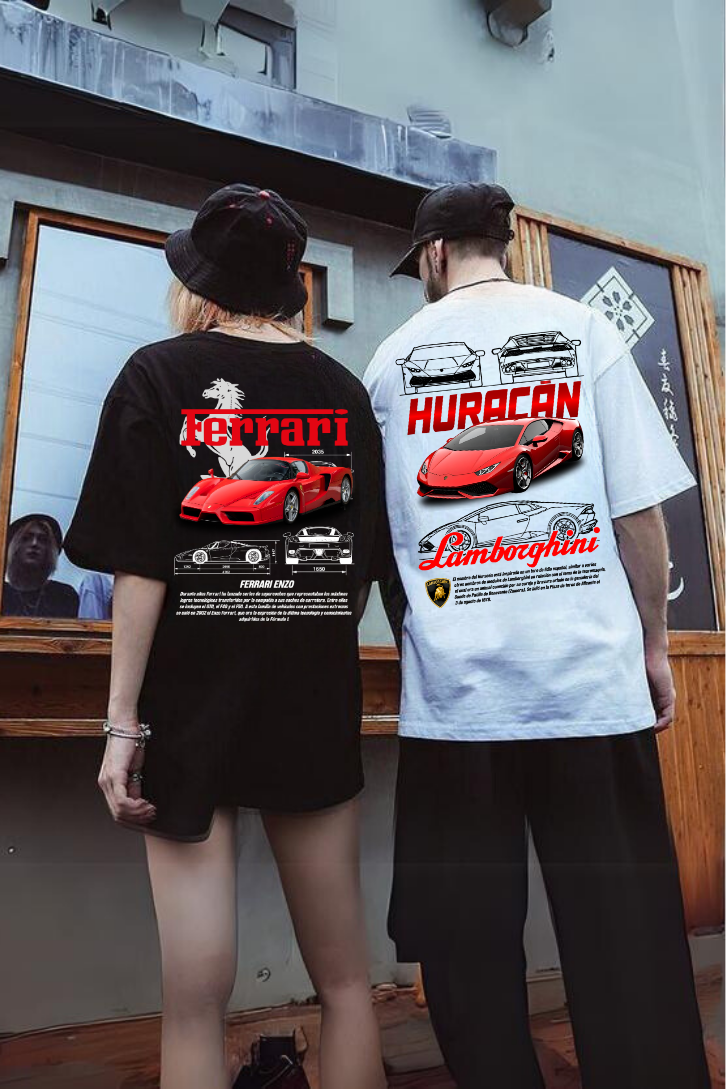 ESC BUTİK Lamborghini & Ferrari Retro Baskılı T-shirt