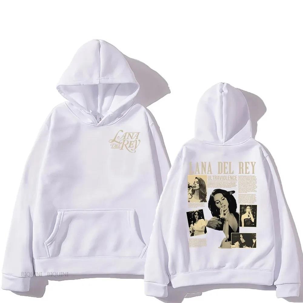 ESC BUTİK Lana Del Rey Baskılı Beyaz Kapşonlu Sweatshirt