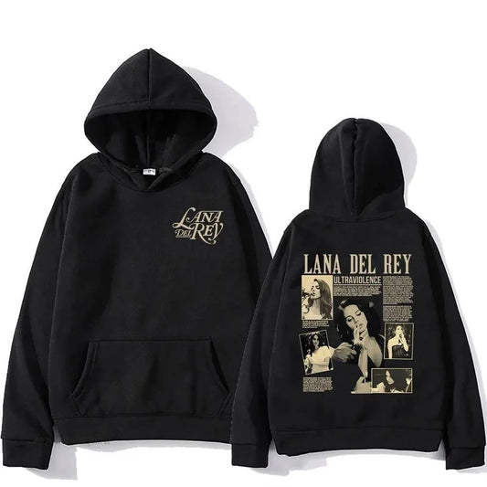 ESC BUTİK Lana Del Rey Baskılı Siyah Kapşonlu Sweatshirt