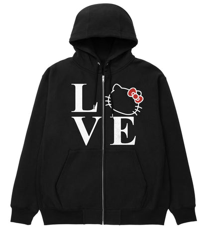 ESC BUTİK Love Cat Baskılı Oversize Fermuarlı Siyah Unisex Kapüşonlu Hırka