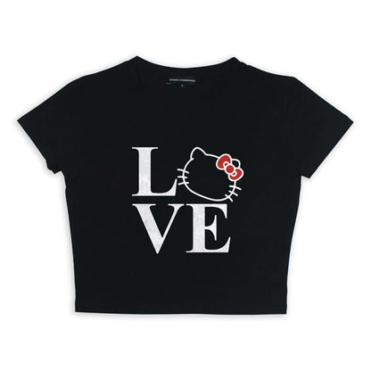 ESC BUTİK Love Cat Baskılı Siyah Crop