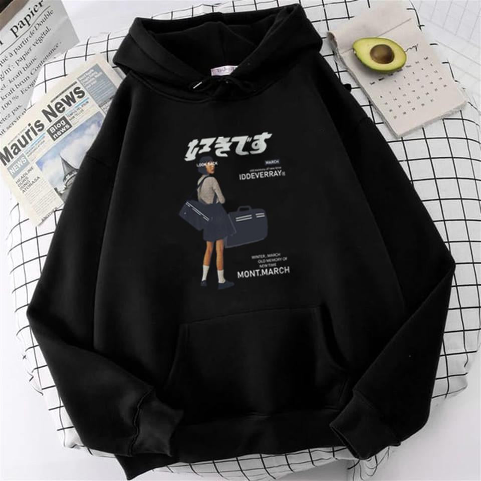 ESC BUTİK March Iddeverray Baskılı Siyah Unisex Oversize Kapüşonlu Sweatshirt