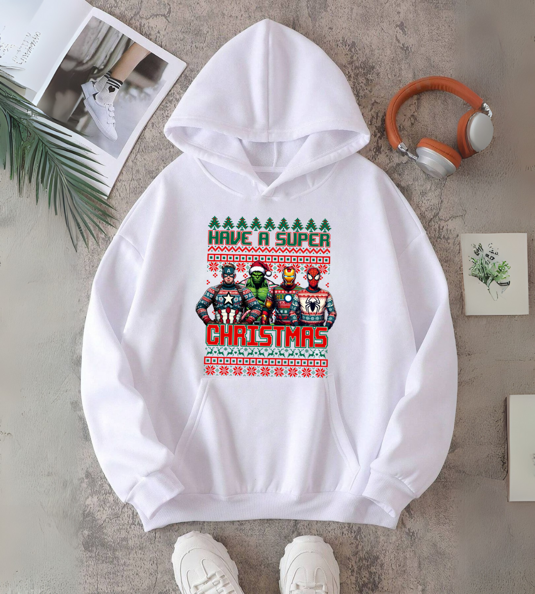 ESC BUTİK Marvel Merry Christmas Baskılı Kapşonlu Sweatshirt