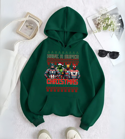 ESC BUTİK Marvel Merry Christmas Baskılı Kapşonlu Sweatshirt