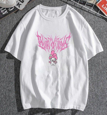 ESC BUTİK Melody Pink Beyaz Unisex Oversize T-shirt