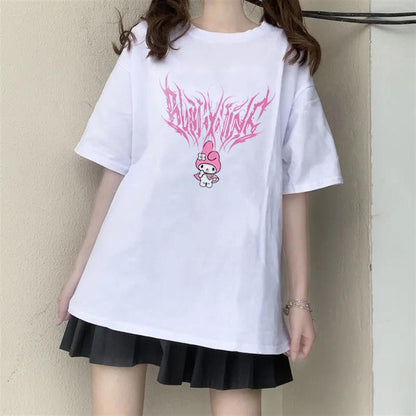 ESC BUTİK Melody Pink Beyaz Unisex Oversize T-shirt