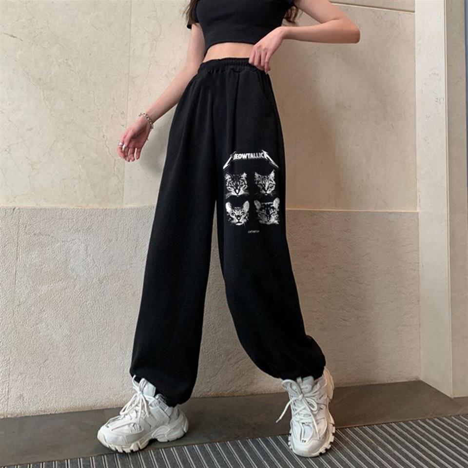 ESC BUTİK Meowtallica Baskılı Oversize Unisex Siyah Eşofman Altı