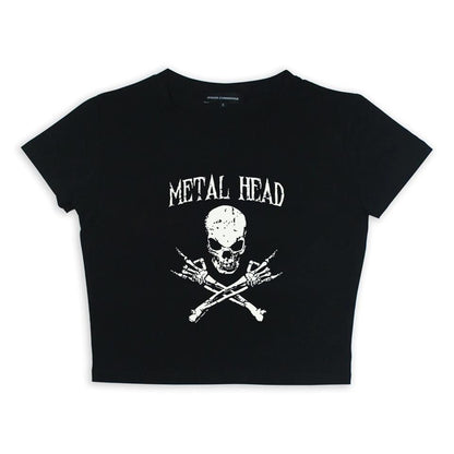 ESC BUTİK Metal Head Skull Baskılı Siyah Crop