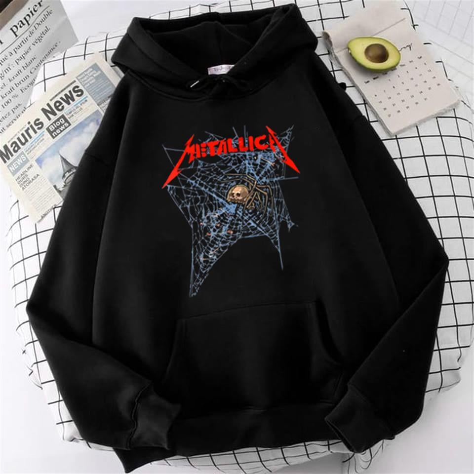 ESC BUTİK Metallica Baskılı Siyah Unisex Oversize Kapüşonlu Sweatshirt