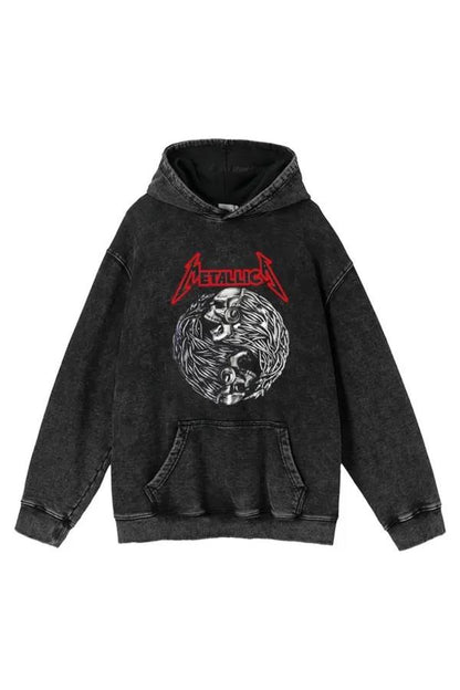 ESC BUTİK Metallica Baskılı Yıkamalı Vintage Unisex Oversize Kapüşonlu Sweatshirt