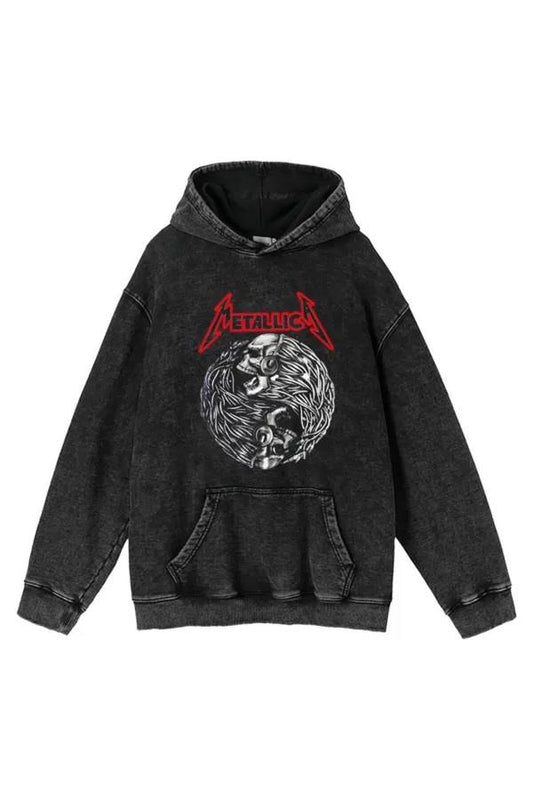 ESC BUTİK Metallica Baskılı Yıkamalı Vintage Unisex Oversize Kapüşonlu Sweatshirt